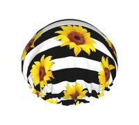 Sunflowers Women Luxury Shower Cap, Double Protection Layers Elastic, Reusable Adjustable Shower Bonnet