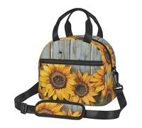 Sunflowers Wooden Board Prints Lunch Bag Tote Bag for Women Men, Insulated Lunch Cooler Bag Organizer for School Picnic Work Outdoor