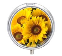 Sunflowers Yellow Flowers Pill Box 3 Compartment Waterproof Pill Case with Mirror Portable for Purse Pocket Daily Medicine Vitamin Organizer Travel Med Container Holder for Fish Oil Supplements