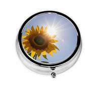 Sunflowers Yellow Flowers Pill Box Metal Round Small Pill Case Cute 3 Compartment Pill Organizer Portable Travel Pillbox Mini Pill Container Holder for Daily Medicine Supplement Vitamin