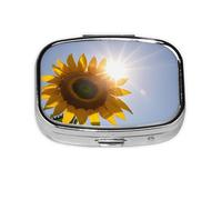 Sunflowers Yellow Flowers Print Pill Box Square Pill Case 2 Compartment Small Metal Medicine Organizer Portable Travel Pillbox for Pocket Purse Cute Mini Pill Container to Hold Daily Vitamins