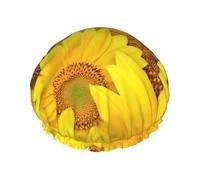 Sunflowers Yellow Flowers Shower Caps For Women, Elastic And Reusable Bath Caps, Double Waterproof Layers Shower Cap, Bathing Shower Caps
