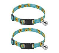 Sunflowers Yellow Petals Turquoise Kitten Collar with Bell 2 Pack Dog Collar Adjustable 10.6 to 17.1 Inches