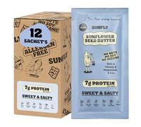 SUNFLY Sweet & Salty Sunflower Seed Butter - 12 Sachets (12 x 32g) | Nut-Free, Vegan, High-Protein | Allergen-Free, No Palm Oil | Plant-Based Peanut Butter Alternative, On-the-Go Spread