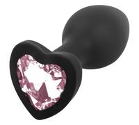 Sunfo - Heart Gem Silicone Anal Plug (Black-Pink)