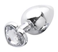 Sunfo - metal anal plug with heart-shaped jewel (silver-white)