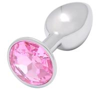Sunfo - Metal Anal Plug with Pink Gemstone (Silver)