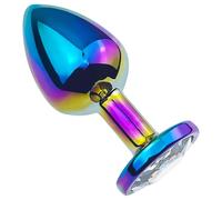 Sunfo - Metal Anal Plug with White Gem (Rainbow)