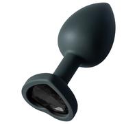 Sunfo - silicone anal plug with heart-shaped black gem (black)