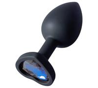 Sunfo - silicone anal plug with heart-shaped dark blue gem (black)
