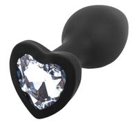Sunfo - silicone anal plug with heart-shaped gem (black and white)