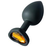 Sunfo - silicone anal plug with heart-shaped gold gem (black)