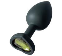 Sunfo - silicone anal plug with heart-shaped green gem (black)