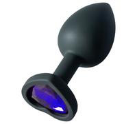 Sunfo - silicone anal plug with heart-shaped purple gem (black)