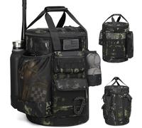 SunForMorning Baseball Bucket Bag, Baseball Coaching Accessories Organizer Tactical Style Softball Bucket Bag with Non-Slip Bottom, Multiple Pockets for Bats, Gloves, Scoreboards