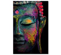 sunfrower Art-Modern Coloured Drawing Buddha Statue Wall Art Print on Canvas for Living Room Home Decorations Wall Art,Buddha Canvas Wall Art Decor Religion Painting Modern Print Framed Ready to Hang