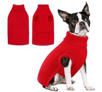 SUNFURA Dog Sweater, Dog Sweaters for Medium Dogs Girl Boy, Warm Soft Sweaters Pullover for Fall Winter, Solid Color Turtleneck Knitwear Clothes for Pug, Yorkie, Boston Terrier, Red M