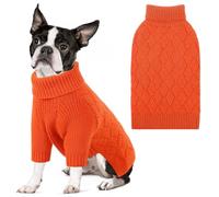 SUNFURA Dog Sweater, Medium Dog Sweaters Doggie Pullover for Fall Winter, Fleece Pet Christmas Sweaters for Holiday, Warm Turtleneck Knitwear for French Bulldog, Boston Terrier, Orange M
