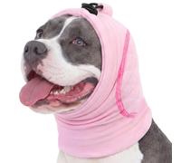 SUNFURA No Shake Ear Wraps for Dogs, Adjustable Dog Head Wrap with SoundProof Pads, Anxiety Relief Dog Ear Cover for Hematoma Wound, Pet Calming Hoodie Ear Muffs Noise Protection, Pink M