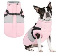 SUNFURA Small Dog Coat with Harness Built in, Warm Dog Jacket Winter with Zipper On Back, Waterproof Pet Snow Jacket Snowsuit Pet Sweater Clothes for Schnauzer, Yorkshire Terrier, Pink S