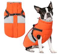 SUNFURA Small Dog Coat with Harness Built in, Warm Dog Jacket Winter with Zipper On Back, Waterproof Pet Snow Jacket Snowsuit Pet Sweater Clothes for Schnauzer, Yorkshire Terrier, Orange S
