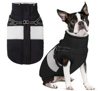 SUNFURA Small Dog Coat with Harness Built in Warm Dog Winter Jacket | Reflective Dog Winter Coat Zip Up Snow Jacket, Waterproof Snowsuit Pet Sweaters for Schnauzer, Yorkshire, Black S