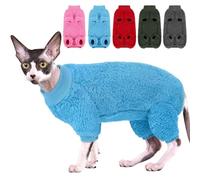 SUNFURA Sphynx Hairless Cat Sweater, Full Body Warm Fleece Sweaters with Sleeves for Cats, Soft Turtleneck Cat Clothes, Cozy Pullover Pajamas for Hairless Cats Devon, Donskoy & Small Dogs, Blue S