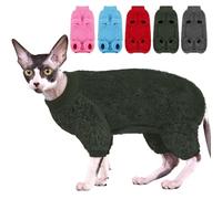 SUNFURA Sphynx Hairless Cat Sweater, Full Body Warm Fleece Sweaters with Sleeves for Cats, Soft Turtleneck Cat Clothes, Cozy Pullover Pajamas for Hairless Cats Devon, Donskoy, Army Green M