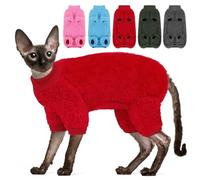 SUNFURA Sphynx Hairless Cat Sweater, Full Body Warm Fleece Sweaters with Sleeves for Cats, Soft Turtleneck Cat Clothes, Cozy Pullover Pajamas for Hairless Cats Devon, Donskoy & Small Dogs, Red S