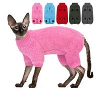 SUNFURA Sphynx Hairless Cat Sweater, Full Body Warm Fleece Sweaters with Sleeves for Cats, Soft Turtleneck Cat Clothes, Cozy Pullover Pajamas for Hairless Cats Devon, Donskoy & Small Dogs, Hot Pink S