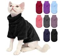 SUNFURA Turtleneck Sweater Coat for Cat, Sphynx Clothes Pajamas for Cats Only, Kitten Fleece Pullover Sweaters with Sleeves, Pet Warm Jumpsuit Sweatshirt for Cold Weather, Black S