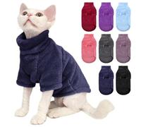 SUNFURA Turtleneck Sweater Coat for Cat, Sphynx Clothes Pajamas for Cats Only, Kitten Fleece Pullover Sweaters with Sleeves, Pet Warm Jumpsuit Sweatshirt for Cold Weather, Navy Blue M