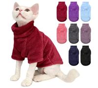 SUNFURA Turtleneck Sweater Coat for Cat, Sphynx Clothes Pajamas for Cats Only, Kitten Fleece Pullover Sweaters with Sleeves, Pet Warm Jumpsuit Sweatshirt for Cold Weather, Burgundy M