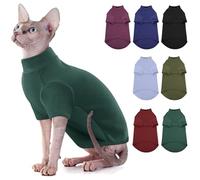 SUNFURA Turtleneck Sweater for Cat, Sphynx Hairless Cats Shirt Sweaters with Sleeves, Warm and Soft Kitten Pullover Fleece Winter Pajamas Jumpsuit for Puppy, Green S