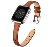 SUNFWR Leather Strap Compatible with Apple Watch Straps 42mm(Series 3 2 1) 44mm 45mm 46mm 49mm,Genuine Slim&Thin Replacement Band for iWatch Series 11 10 9 8 7 6 5 4 3 2 1/SE(Brown&Starlight)