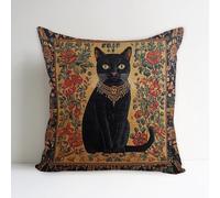 SUNFYCN William Morris Abstract Vintage Black Cat Design Throw Pillow Cover Home Decor, Art Deco Pillowcase Cushion Cover for Bed Sofa Living Room, Square Pillowcase 18x18inch (1, Black-CAT3)