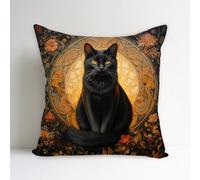 SUNFYCN William Morris Abstract Vintage Black Cat Design Throw Pillow Cover Home Decor, Art Deco Pillowcase Cushion Cover for Bed Sofa Living Room, Square Pillowcase 18x18inch (1, Black-CAT)