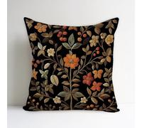 SUNFYCN William Morris Abstract Vintage Floral Velvet Design Throw Pillow Cover Home Decor, Art Deco Pillowcase Cushion Cover for Bed Sofa Living Room, Square Pillow Case 18x18inch (Black Flower)