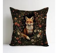 SUNFYCN William Morris Abstract Vintage Floral Velvet Fox Design Throw Pillow Cover Home Decor, Art Deco Pillowcase Cushion Cover for Bed Sofa Living Room, Square Pillow Case 18x18inch (Black Fox)
