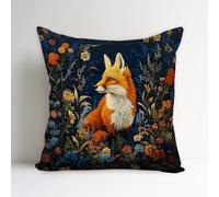 SUNFYCN William Morris Abstract Vintage Floral Velvet Fox Design Throw Pillow Cover Home Decor, Art Deco Pillowcase Cushion Cover for Bed Sofa Living Room, Square Pillow Case 18x18inch (Dark Blue)
