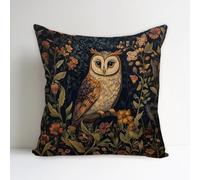 SUNFYCN William Morris Abstract Vintage Floral Velvet Owl Design Throw Pillow Cover Home Decor, Art Deco Pillowcase Cushion Cover for Bed Sofa Living Room, Square Pillow Case 18x18inch (Black Owl)