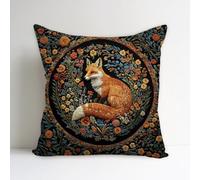 SUNFYCN William Morris Abstract Vintage Fox Floral Design Throw Pillow Cover Home Decor, Art Deco Pillowcase Cushion Cover for Bed Sofa Living Room, Square Pillowcase 18x18inch (1, Black-Fox)
