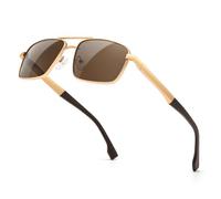 SUNGAIT Classic Rectangle Sunglasses Men Adjustable Anti-slip Temple Polarized UV400 Protection for Driving Fishing Golf (Gold Frame/Brown Lens)