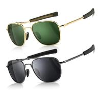 SUNGAIT Men's Military Style Polarized Pilot Sunglasses - Bayonet Temples (Gold Frame/Green Lens + Gunmetal Frame/Gray Lens) SGT285JKML-QKH UK