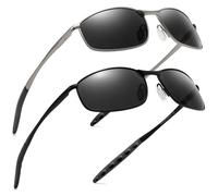 SUNGAIT Mens Narrow Polarized Sunglasses Metal Frame Small Rectangle Retro Durable UV400 Protection (Gunmetal Frame/Gray Lens & Black Frame/Gray Lens)