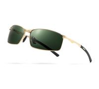 SUNGAIT Polarised Sunglasses Mens: Rectangular Metal Frame with Spring Hinge Lightweight SGT559-JKML UK