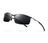 SUNGAIT Polarised Sunglasses Mens: Rectangular Metal Frame with Spring Hinge Lightweight SGT559-QH UK