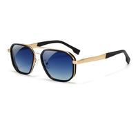 SUNGAIT Polygon Pilot Sunglasses Men Old School Style Adjustable Anti-slip Temples Polarized Lens for Driving Fishing (Matte Black & Gold Frame/Blue Gradient Lens)