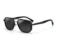 SUNGAIT Polygon Pilot Sunglasses Men Old School Style Adjustable Anti-slip Temples Polarized Lens for Driving Fishing (Black Frame Grey Lens)
