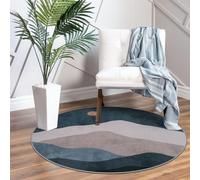Sungea 3ft Abstract Round Rug,Boho Washable Non-Slip Mountain Rugs for Entryway,Soft Ultra-Thin Small Indoor Throw Rugs for Bedroom/Bathroom/Laundry Room/Kitchen (Blue)
